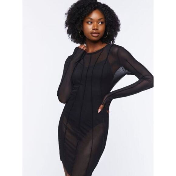 Forever 21 Mesh Bodycon Mini Dress Black Women’s Medium NWT - Picture 3 of 16